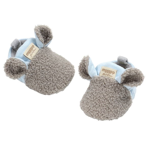 Baby Unisex Fur Animal Print Velcro Booties (Grey,Blue)-BT5057
