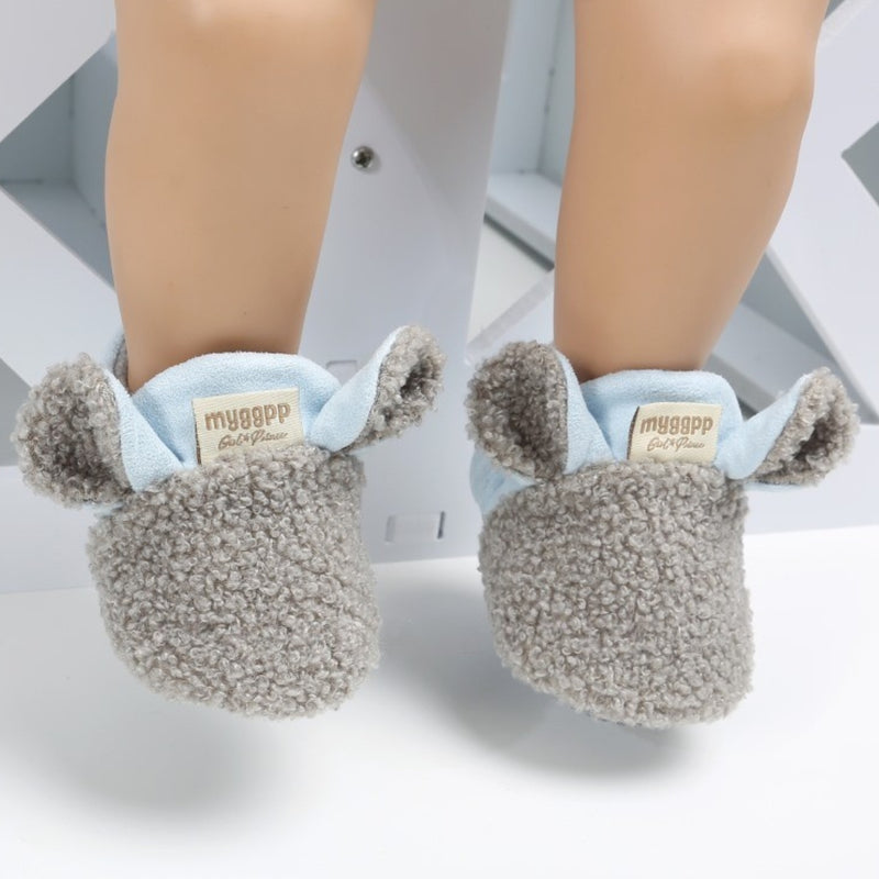Baby Unisex Fur Animal Print Velcro Booties (Grey,Blue)-BT5057