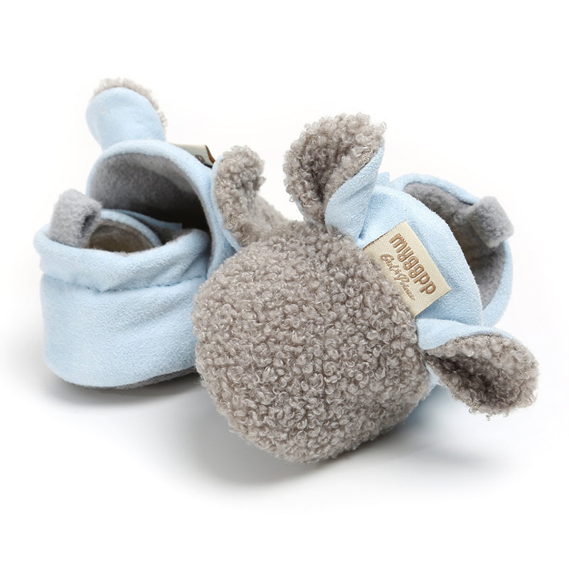 Baby Unisex Fur Animal Print Velcro Booties (Grey,Blue)-BT5057