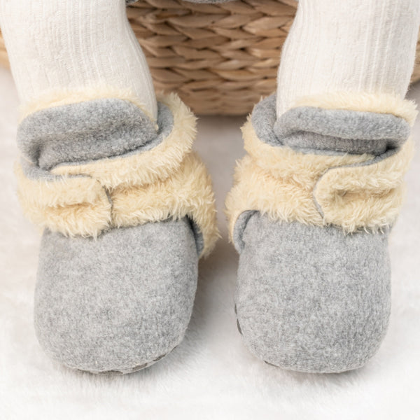 Baby Unisex Fur Tich Button Booties (Grey,Beige)-BT5068