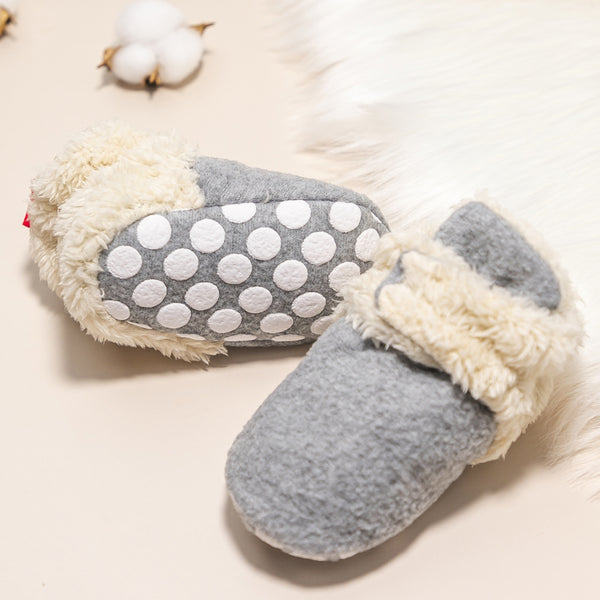 Baby Unisex Fur Tich Button Booties (Grey,Beige)-BT5068