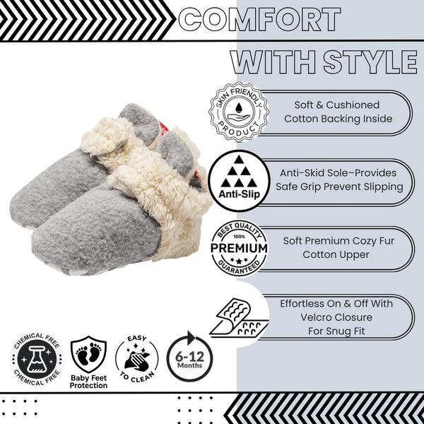 Baby Unisex Fur Tich Button Booties (Grey,Beige)-BT5068