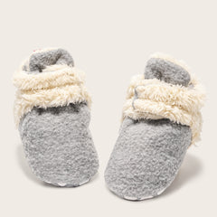 Baby Unisex Fur Tich Button Booties (Grey,Beige)-BT5068