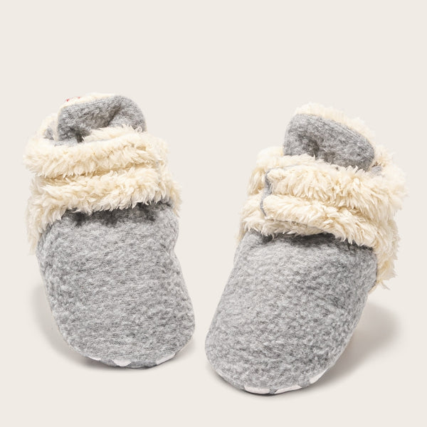 Baby Unisex Fur Tich Button Booties (Grey,Beige)-BT5068