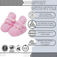 Baby Unisex Fur Tich Button Booties (Pink,White)-BT5069