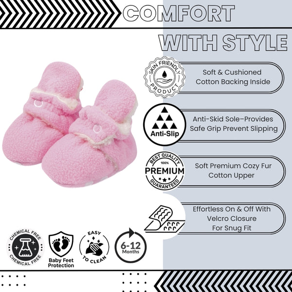 Baby Unisex Fur Tich Button Booties (Pink,White)-BT5069
