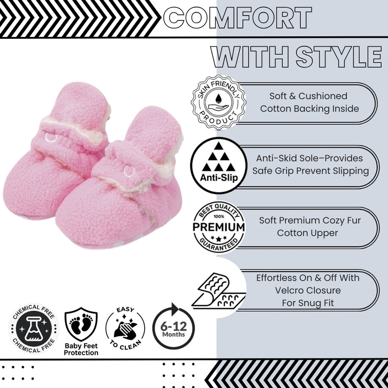 Baby Unisex Fur Tich Button Booties (Pink,White)-BT5069