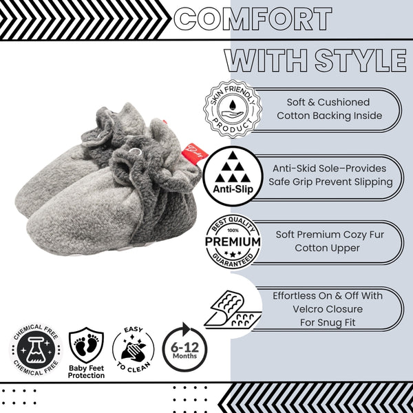 Baby Unisex Fur Tich Button Booties (Grey)-BT5070