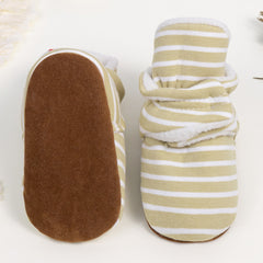 Baby Unisex Cotton Striped Velcro Socks Booties (Khaki,White)-BT5071
