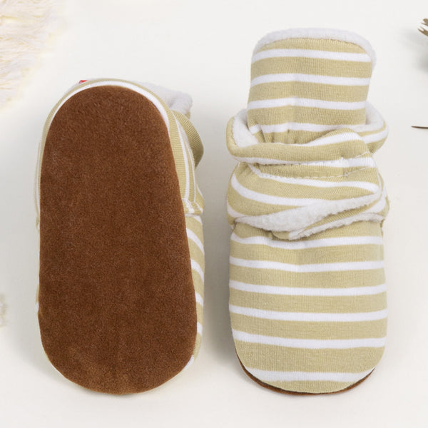Baby Unisex Cotton Striped Velcro Socks Booties (Khaki,White)-BT5071
