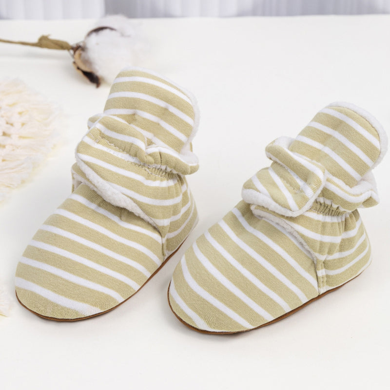 Baby Unisex Cotton Striped Velcro Socks Booties (Khaki,White)-BT5071