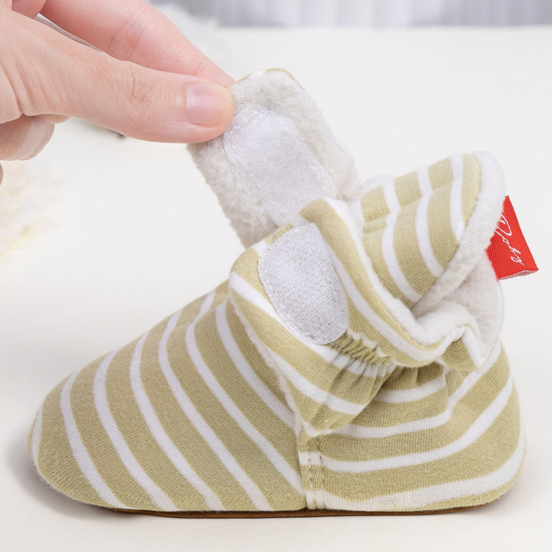Baby Unisex Cotton Striped Velcro Socks Booties (Khaki,White)-BT5071