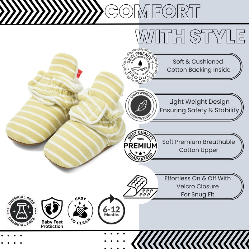 Baby Unisex Cotton Striped Velcro Socks Booties (Khaki,White)-BT5071