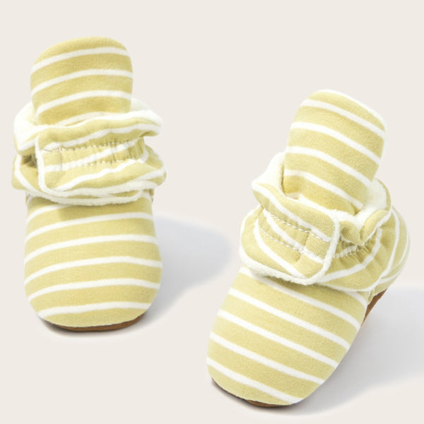 Baby Unisex Cotton Striped Velcro Socks Booties (Khaki,White)-BT5071