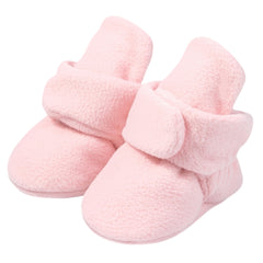 Baby Unisex Cotton Fur Velcro Socks Booties (Baby Pink)-BT5072