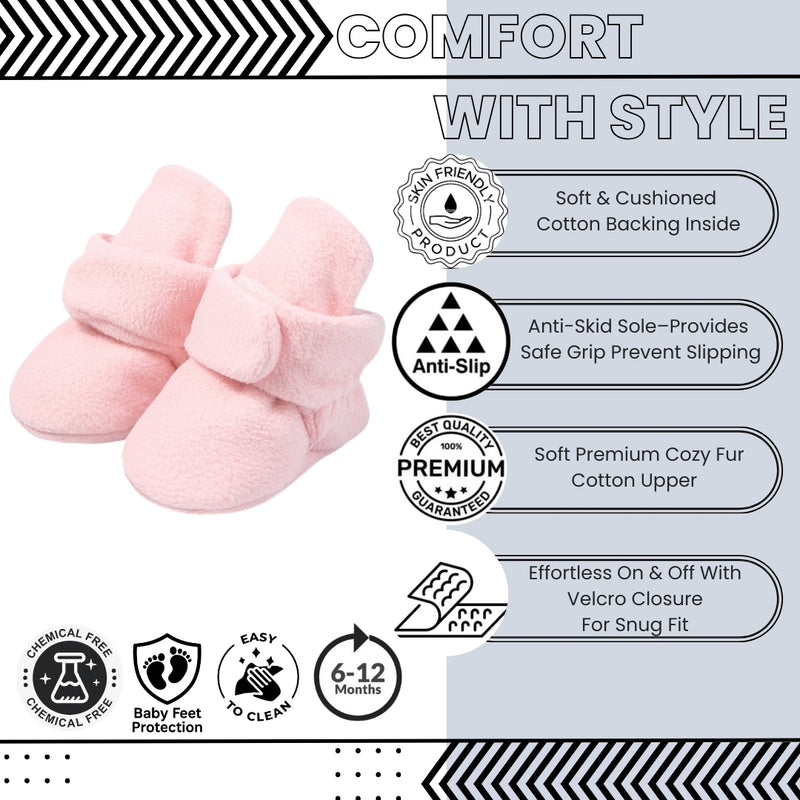 Baby Unisex Cotton Fur Velcro Socks Booties (Baby Pink)-BT5072