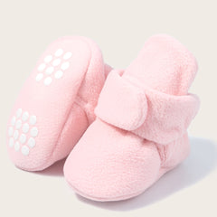Baby Unisex Cotton Fur Velcro Socks Booties (Baby Pink)-BT5072
