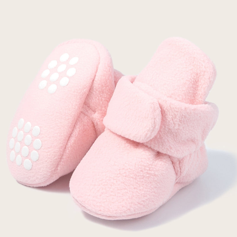 Baby Unisex Cotton Fur Velcro Socks Booties (Baby Pink)-BT5072