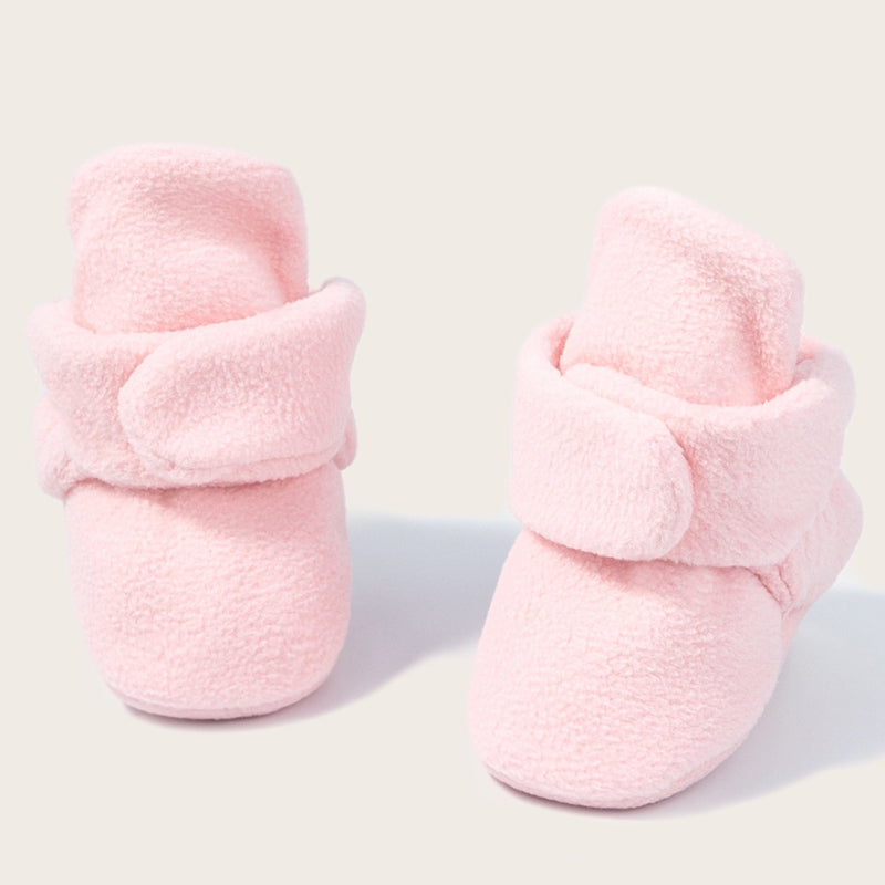Baby Unisex Cotton Fur Velcro Socks Booties (Baby Pink)-BT5072