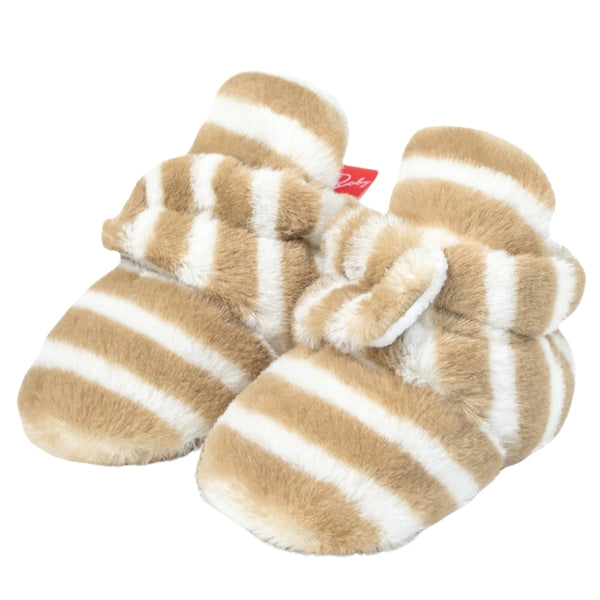 Baby Unisex Fur Striped Velcro Booties (Brown,White)-BT5073