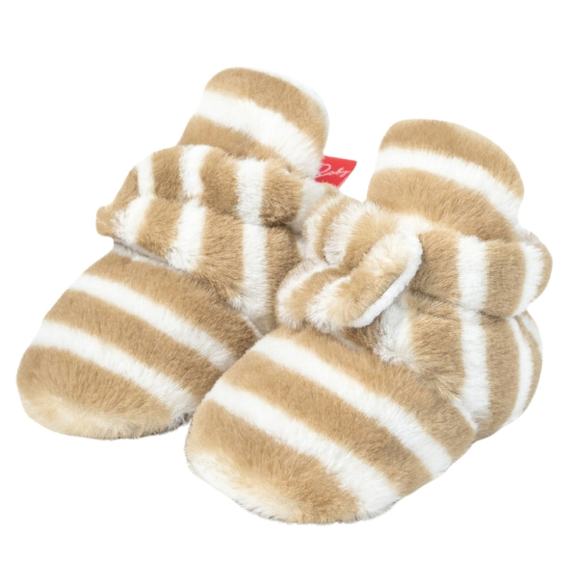 Baby Unisex Fur Striped Velcro Booties (Brown,White)-BT5073