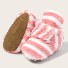 Baby Unisex Fur Striped Velcro Booties (Red,White)-BT5074