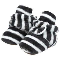 Baby Unisex Fur Striped Velcro Booties (Black,White)-BT5075