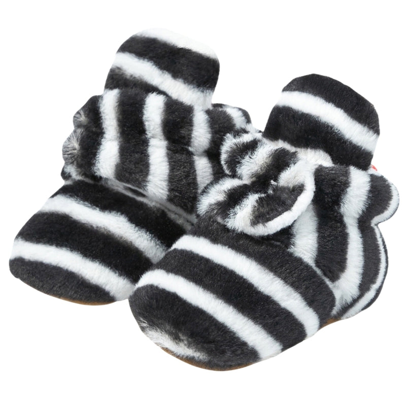Baby Unisex Fur Striped Velcro Booties (Black,White)-BT5075