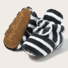 Baby Unisex Fur Striped Velcro Booties (Black,White)-BT5075