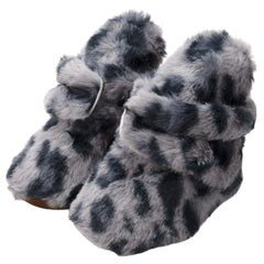 Baby Unisex Fur Animal Print Velcro Booties (Grey)-BT5076