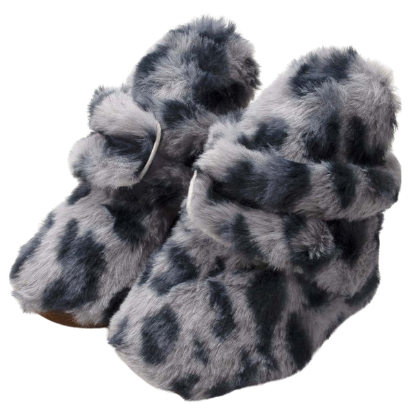 Baby Unisex Fur Animal Print Velcro Booties (Grey)-BT5076