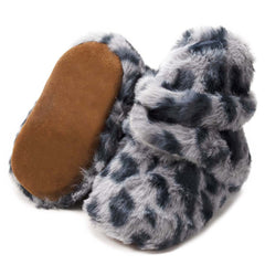 Baby Unisex Fur Animal Print Velcro Booties (Grey)-BT5076