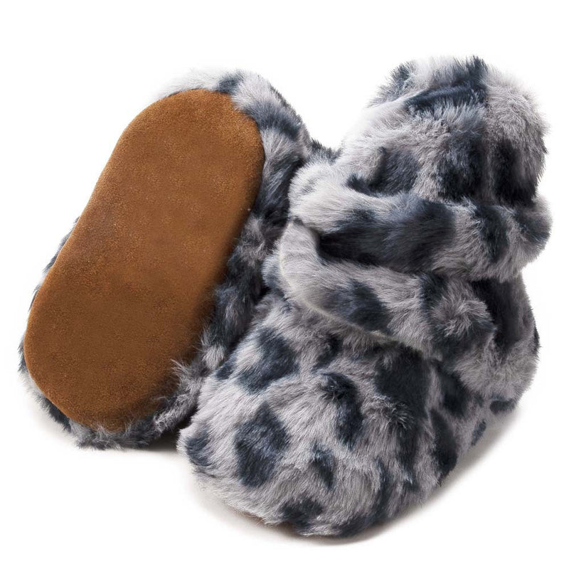Baby Unisex Fur Animal Print Velcro Booties (Grey)-BT5076