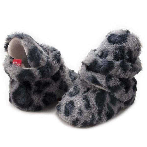 Baby Unisex Fur Animal Print Velcro Booties (Grey)-BT5076