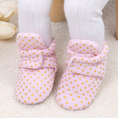 Baby Unisex Cotton Polka Dot Velcro Booties (Pink)-BT5077