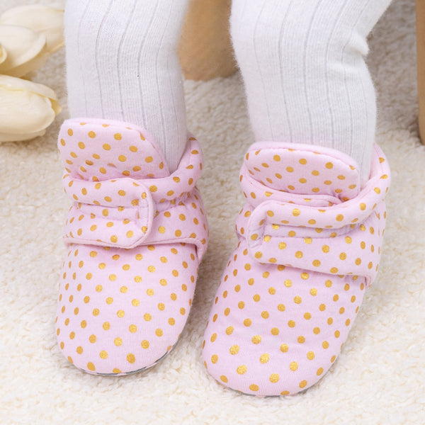 Baby Unisex Cotton Polka Dot Velcro Booties (Pink)-BT5077