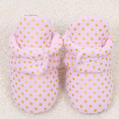 Baby Unisex Cotton Polka Dot Velcro Booties (Pink)-BT5077