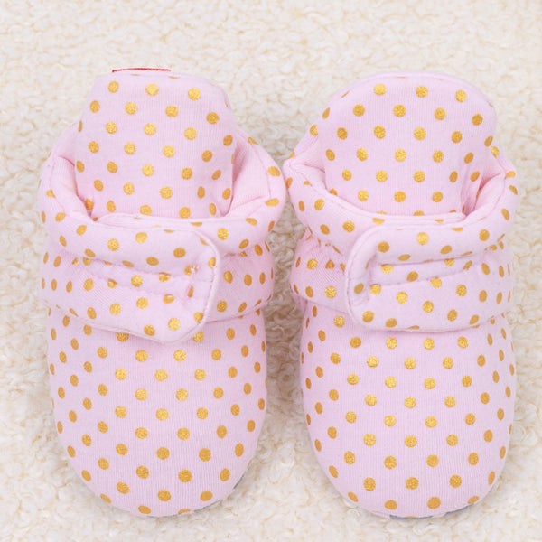 Baby Unisex Cotton Polka Dot Velcro Booties (Pink)-BT5077