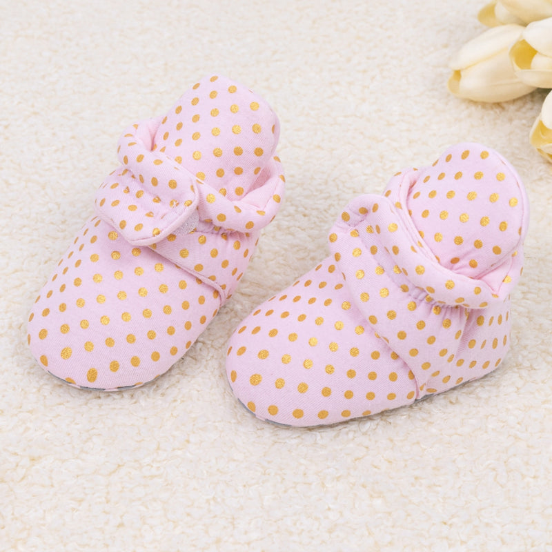 Baby Unisex Cotton Polka Dot Velcro Booties (Pink)-BT5077