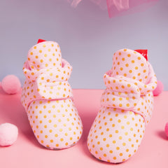 Baby Unisex Cotton Polka Dot Velcro Booties (Pink)-BT5077