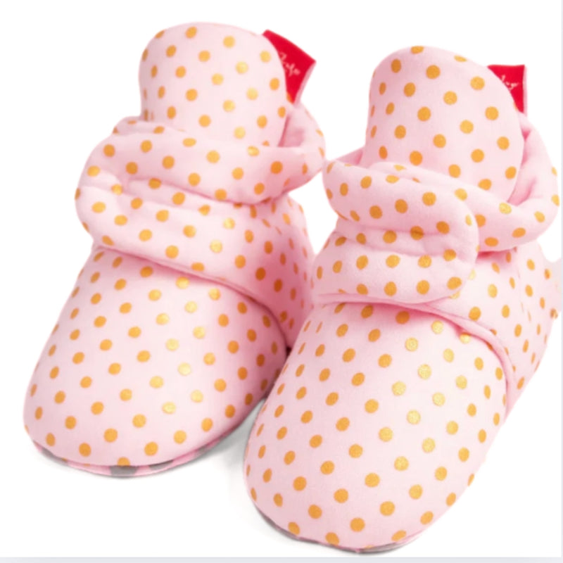 Baby Unisex Cotton Polka Dot Velcro Booties (Pink)-BT5077