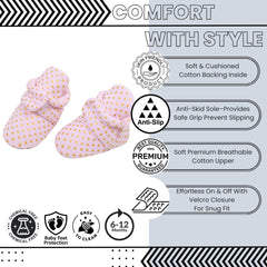 Baby Unisex Cotton Polka Dot Velcro Booties (Pink)-BT5077