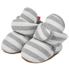 Baby Unisex Cotton Striped Velcro Booties (Grey,White)-BT5078