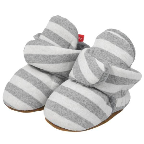 Baby Unisex Cotton Striped Velcro Booties (Grey,White)-BT5078