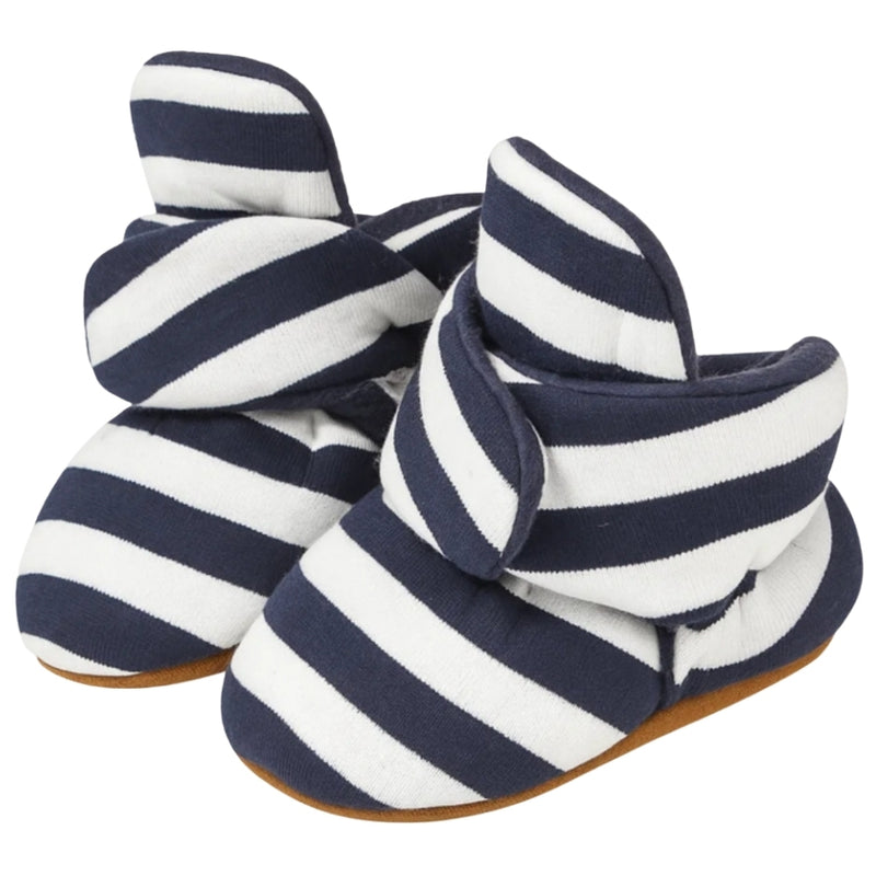 Baby Unisex Cotton Striped Velcro Booties (Blue,White)-BT5079