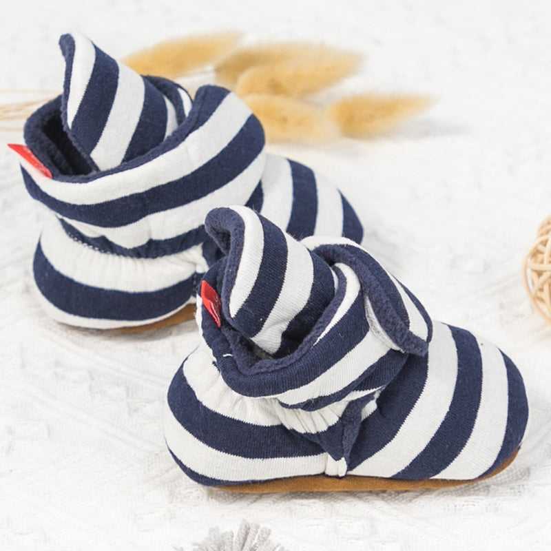 Baby Unisex Cotton Striped Velcro Booties (Blue,White)-BT5079
