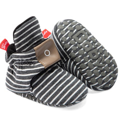 Baby Unisex Cotton Striped Velcro Booties (Grey)-BT5080