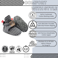Baby Unisex Cotton Striped Velcro Booties (Grey)-BT5080