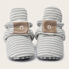 Baby Unisex Cotton Striped Velcro Booties (Grey)-BT5081