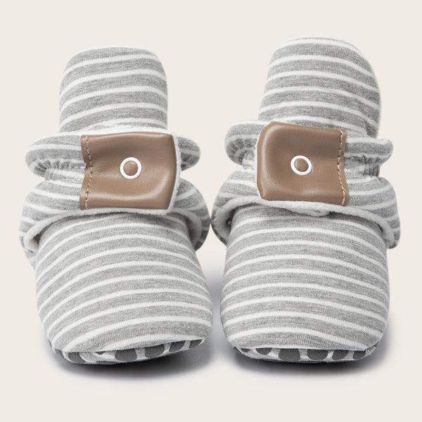 Baby Unisex Cotton Striped Velcro Booties (Grey)-BT5081